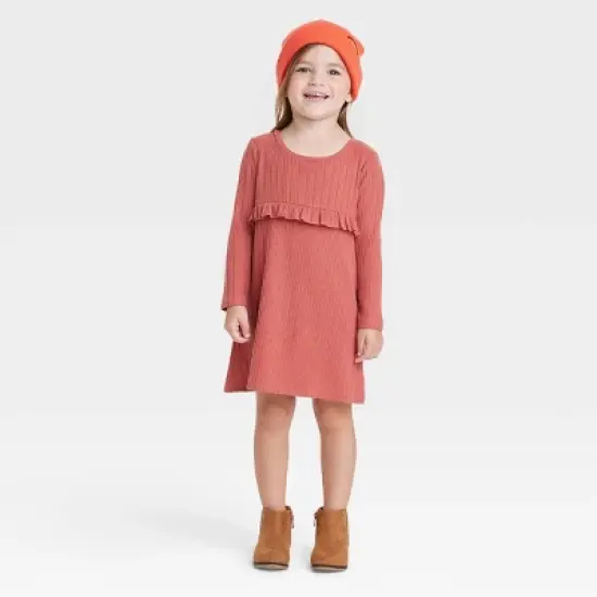 Grayson Collective Toddler Girls' Cozy Ribbed Long Sleeve Dress - Maroon image {2}