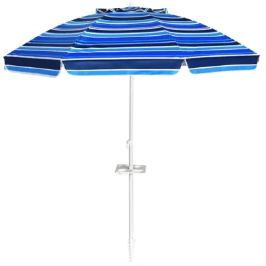 7.2' x 7.2' Portable Sunshade Beach Umbrella with Sand Anchor and Carry Bag - Wellfor image {7}