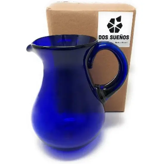 Dos Sue��os Mexican Hand Blown  Pitcher - Pure Cobalt Design - 84oz image {2}