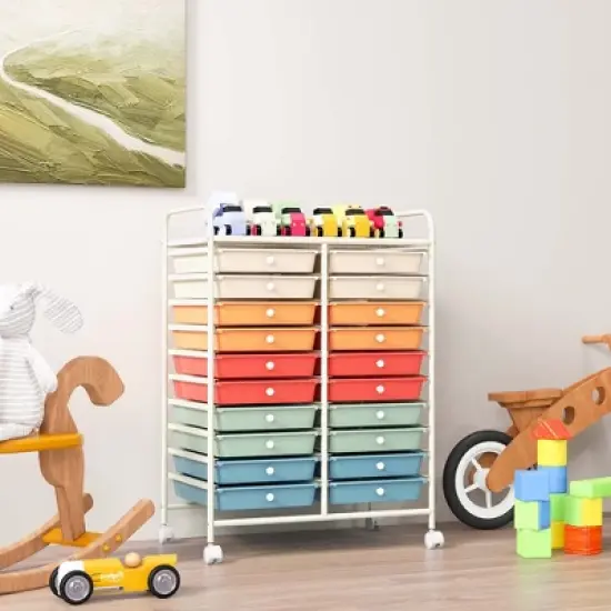 Costway 20 Drawers Rolling Storage Cart Art Craft Organizer on Wheels Multipurpose Macaron image {5}