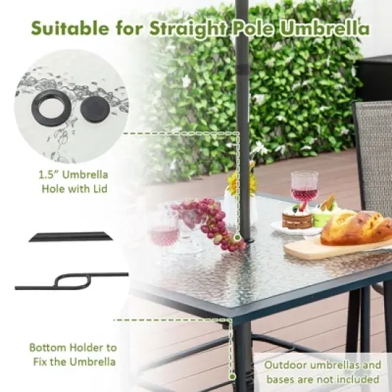 Costway 35'' Patio Dining Table Tempered Glass Top Bistro Table with 1.5'' Umbrella Hole image {6}