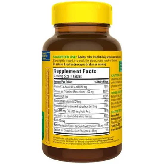 Nature Made Super Vitamin B Complex with Folic Acid + Vitamin C for Immune Support Tablets - 140ct image {1}