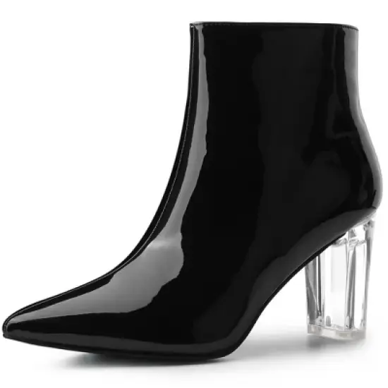 Allegra K Women's Clear Heel Pointy Toe Chunky Heels Ankle Boots image {7}