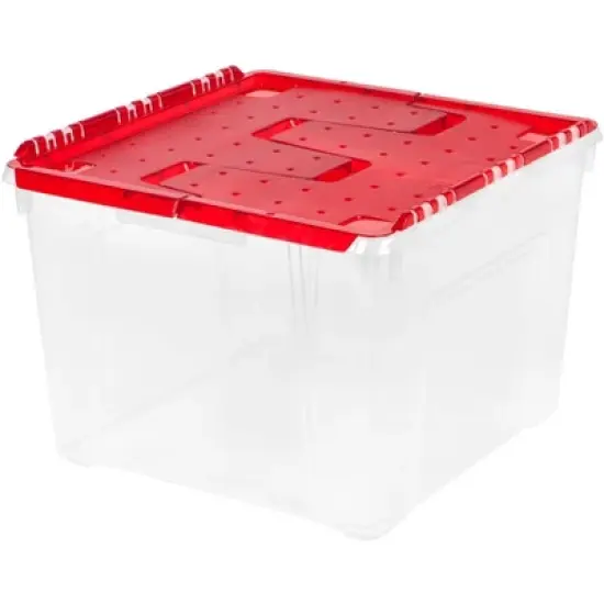 IRIS USA Ornament Storage Box, Plastic Organization Container Bin, Clear/Red image {6}