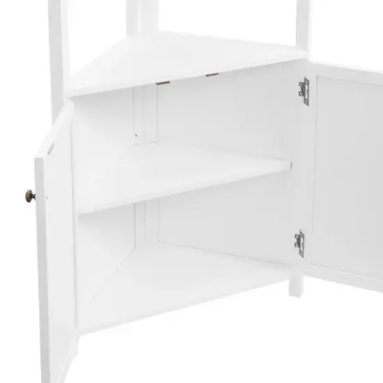 Dover Corner Storage Cabinet with Two Doors and Open Shelving White - Alaterre Furniture image {6}