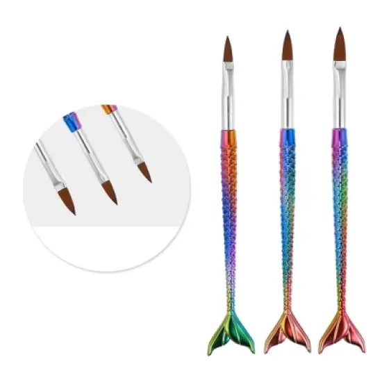 Unique Bargains Nail Art Brushes Silver Tone Multicolored 3 Pcs image {4}