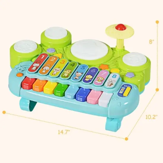 Costway 3 in 1 Musical Instruments Electronic Piano Xylophone Drum Set Learning Toys image {1}