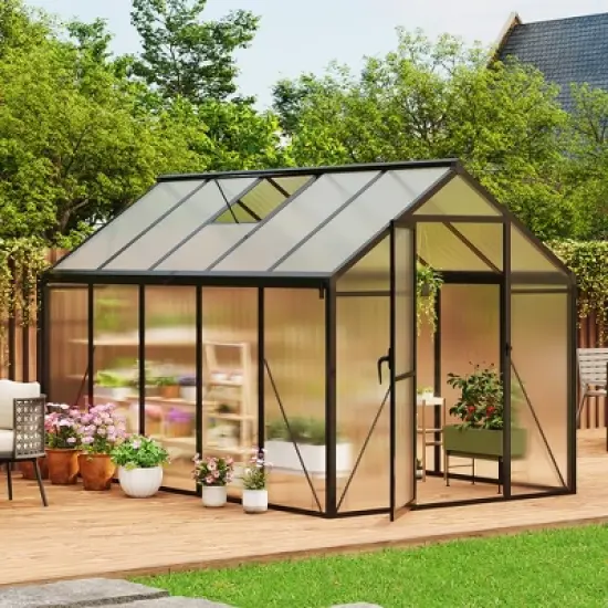 Garvee Walk-In Greenhouse with Polycarbonate Panels, Aluminum Frame, Quick Setup, Roof Vent, Outdoor Garden Greenhouse image {3}