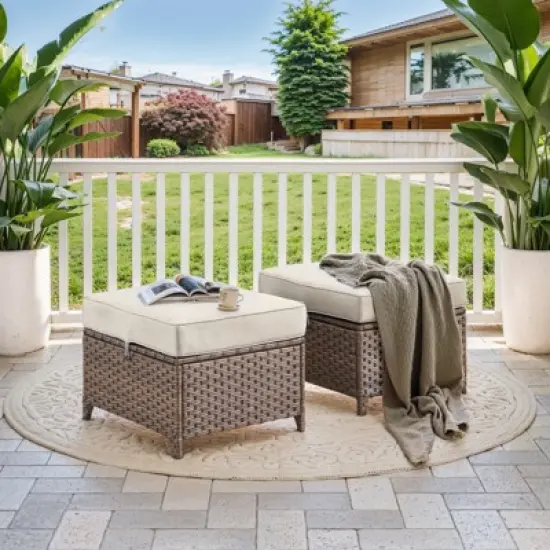 Gymojoy Wicker Ottomans Outdoor Wicker Footstool Set of 2 image {8}