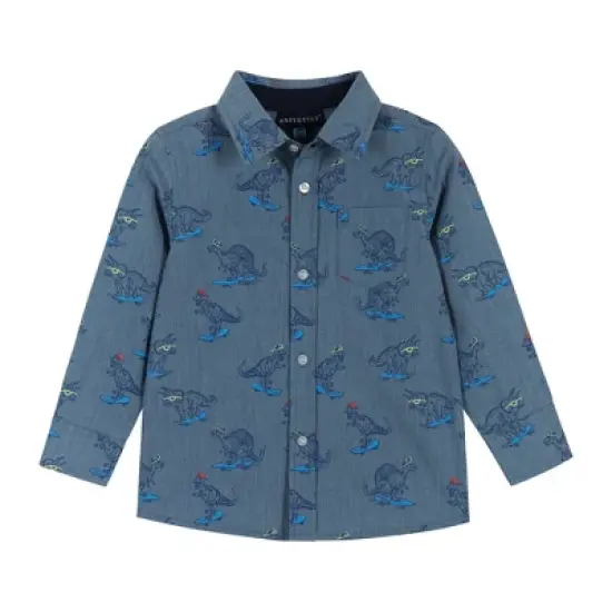 Andy & Evan  Infant  Boys Skateboarding Dino Chambray Buttondown Set image {3}