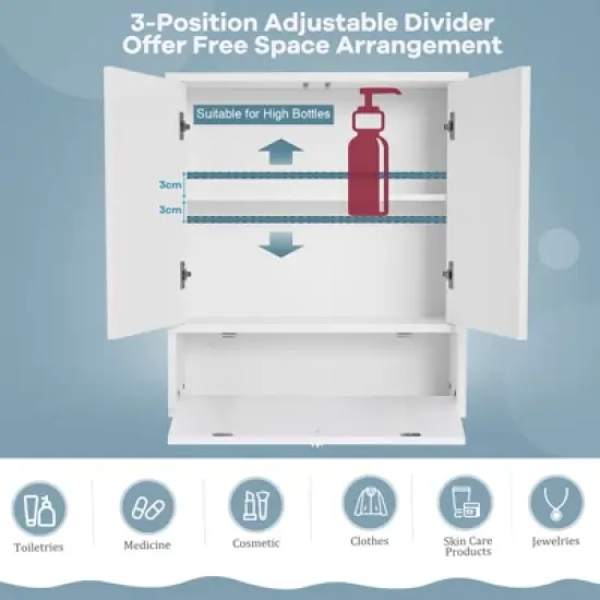 Costway Bathroom Cabinet Medicine Cabinet Double Mirror Door Wall Mount Storage Wood Shelf White image {4}