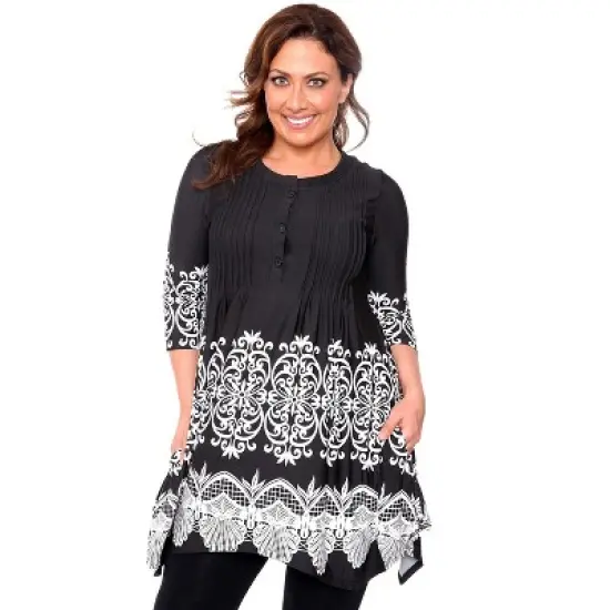 Women's Plus Size 3/4 Sleeve Printed Lucy Tunic Top - White Mark image {6}