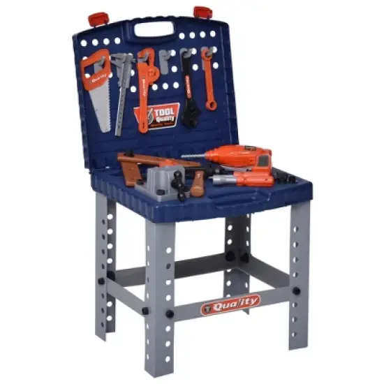 Qaba 68 Pcs Kids Tool Bench, Foldable Pretend Workbench Toy Tool Set, Power Tools Workshop with Electric Drill for Toddler 3 to 6 Years Old image {3}