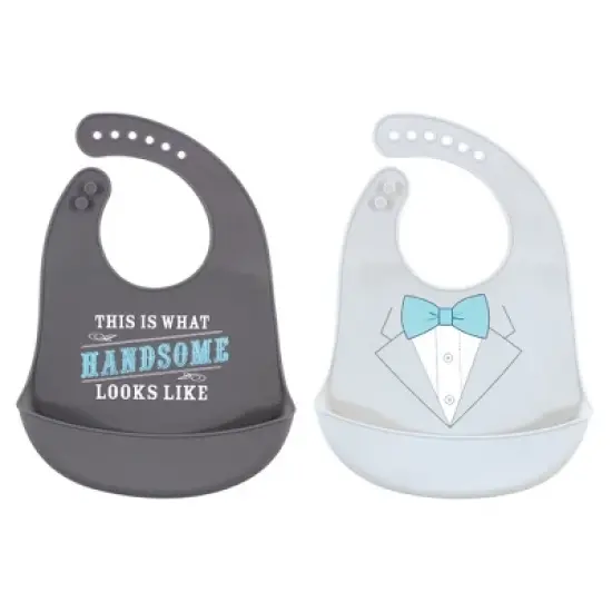 Little Treasure Baby Boy Silicone Bibs 2pk, Gray Mint Handsome, One Size image {1}