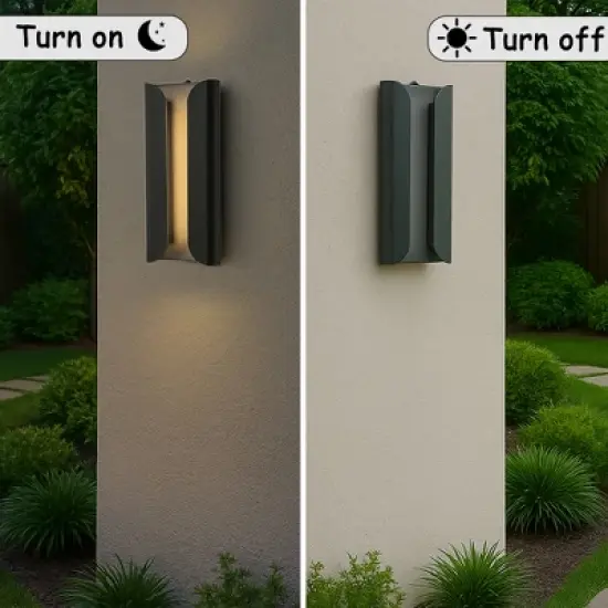 ALOADECOR H15" Matte Black 24W Integrated LED Wall Sconce with Acrylic Shade Modern Outdoor Wall Light with Dusk to Dawn Sensor for Garage image {6}