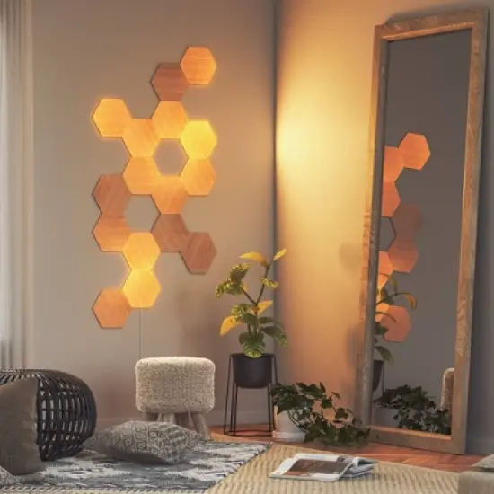 Nanoleaf 3 Panels Elements Wooden Hexagons Expansion Pack LED Light Bulbs image {3}