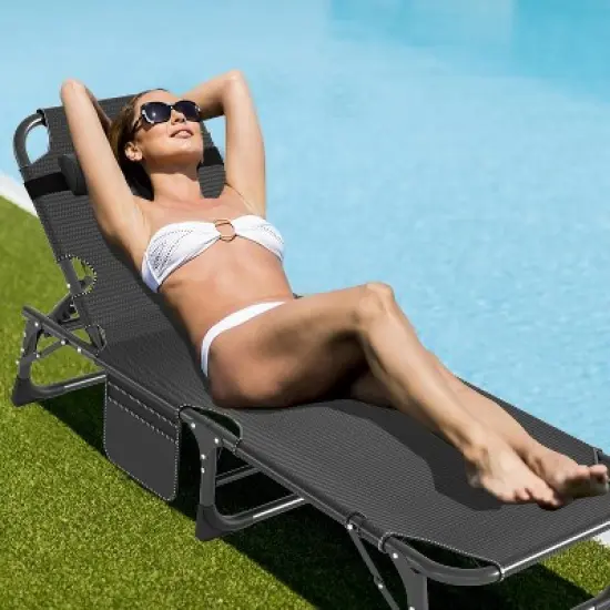 DoCred Heavy Duty 5-Position Folding Chaise Lounge Chair with Pad for Outdoor Sunbathing, Pool, Beach & Patio image {1}
