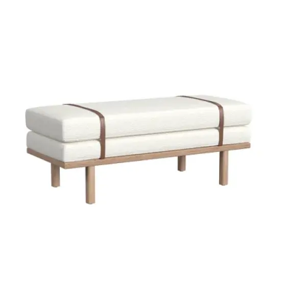 Upholstered Bench with Wood Base Cream Boucle - HomePop image {1}