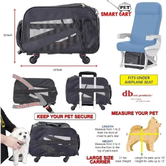 dbest products Pet Smart Cart Rolling Carrier with wheels soft sided collapsible Folding Travel Bag For Dogs & Cats - Airline Approved image {1}