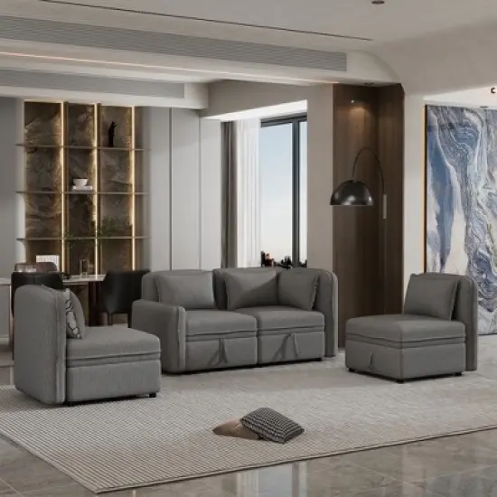 122.8" Minimalist Convertible Modular Sofa, Upholstered Sectional Sofa Couch with 5 Pillows-ModernLuxe image {2}