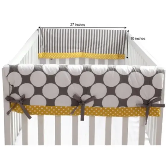 Bacati - Dots/Stripes Crib Rail Guard Covers set of 2 Gray/Yellow image {2}