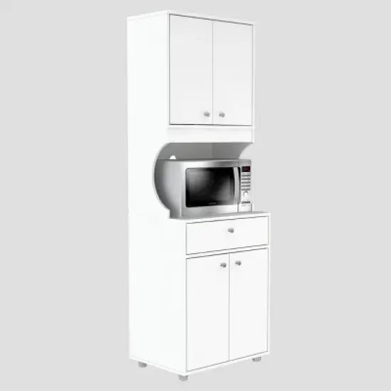 1 Drawer Kitchen/Microwave Storage Cabinet with Open Space White - Inval image {6}