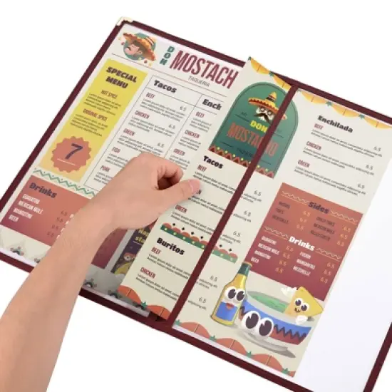 WeChef 30 Packs Restaurant Menu Covers 8.5 x 14" Double Fold 2 Pages 4 Views Burgundy Red image {5}