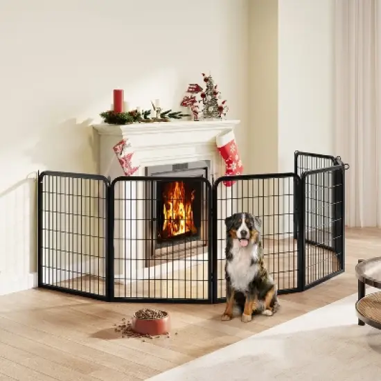 Yaheetech 6 Panels Dog Playpen Cat Exercise Barrier, Black image {1}