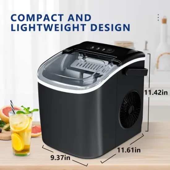 Simzlife Ice Maker Countertop, 26 Lbs/24H, Bullet Ice, 9 Pcs/6 Min, Portable Machine with Handle, Auto-Cleaning, Ultra Quiet, Smart Operation, Black image {6}
