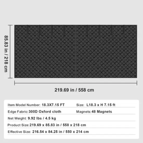 VEVOR Garage Door Screen for Winter, 18x7FT, Garage Door Insulation Kit, Magnetic Thermal Insulated Door Curtain with 300D Oxford Fabric, Black image {7}