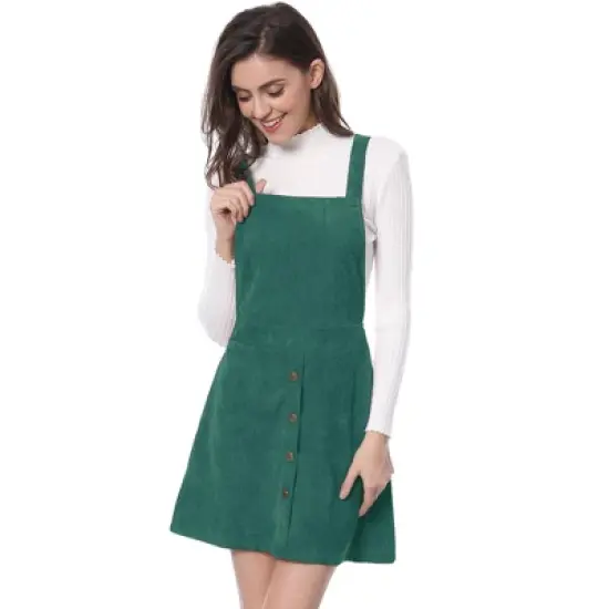 Allegra K Women's Corduroy Button Front A-Line Bib Overall Pinafore Skirts image {8}