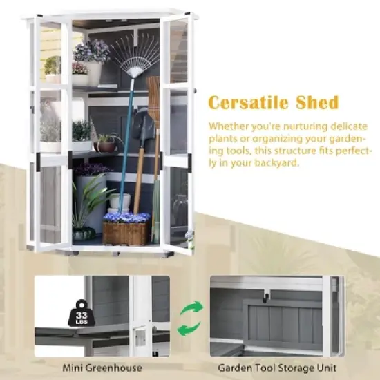 Garden Storage Shed & Mini Greenhouse with Waterproof Roof, Lockable Door & Shelves image {4}