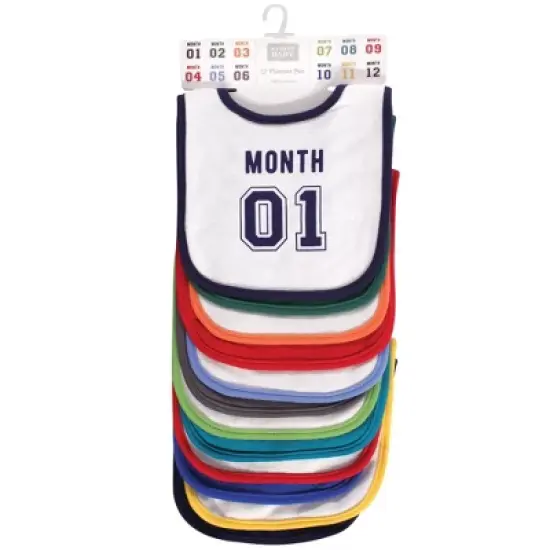 Hudson Baby Infant Boy Cotton Bibs 12pk, Milestone Sports Jersey, One Size image {1}