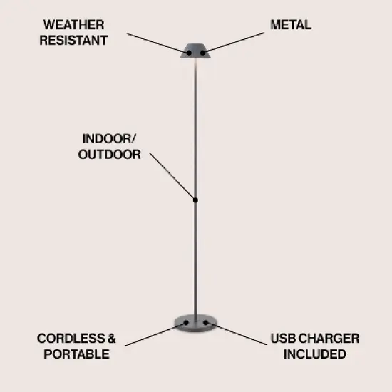 JONATHAN Y Mallory Modern Minimalist Indoor/Outdoor Iron Pleated Shade Rechargeable/Cordless Dimmable Integrated LED Floor Lamp image {2}