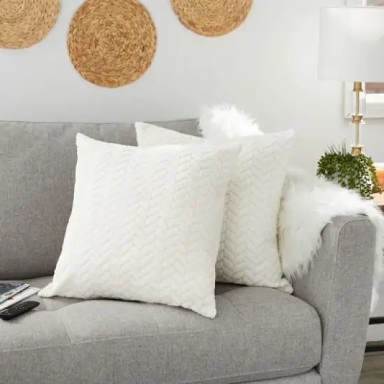 Farmlyn Creek 2 Pack Decorative Zipped Beige Faux Fur Throw Pillow Covers for Couch Sofa, 20x20 In image {1}