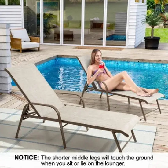 Crestlive Products Outdoor Lounger Aluminum Adjustable Chaise Lounge Chairs with Arms (Set of 2) Brown image {8}