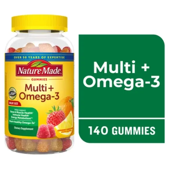 Nature Made Multi Plus Omega 3 Multivitamin Gummies  - Strawberry, Lemon & Orange - 140ct image {7}