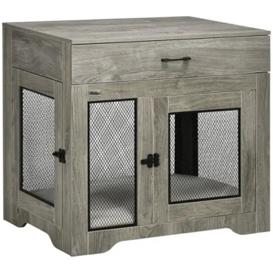PawHut Dog Crate Furniture with Soft Water-Resistant Cushion, Dog Crate End Table with Drawer, Puppy Crate for Small Dogs Indoor with 2 Doors image {6}