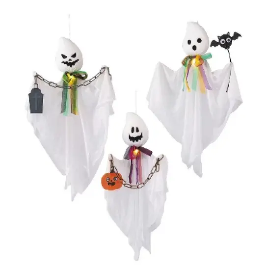 Morris Costumes 27 1/2" Hanging White Ghosts Halloween Decoration - Set of 3 image {1}