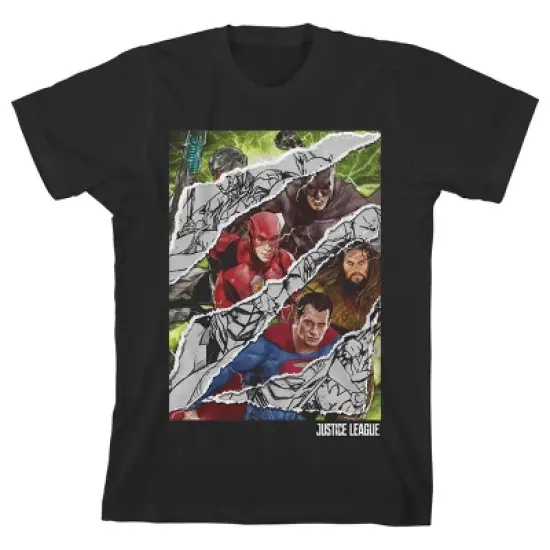 Justice League Movie Torn Character Graphic Black T-shirt Toddler Boy to Youth Boy image {5}