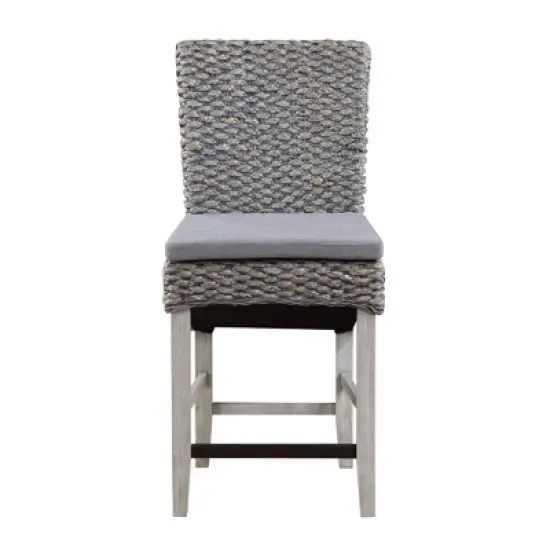 Set of 2 Melvin Coastal Seagrass Dining Counter Height Barstools with Cushion Gray - Treasure Trove Accents image {1}