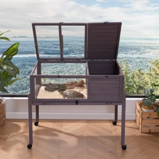 VEVOR Tortoise Habitat, Wooden Tortoise House Indoor & Outdoor, Rolling Tortoise Enclosure with Light Stand, Reptile Enclosure Small Animal Cage image {1}
