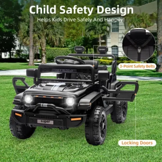 Ride On Truck for Kids, 12V Battery Powered Toy Car with Remote Control, Spring Suspension, LED Headlight and Music, Toddler Electric Vehicles for 3+ image {6}