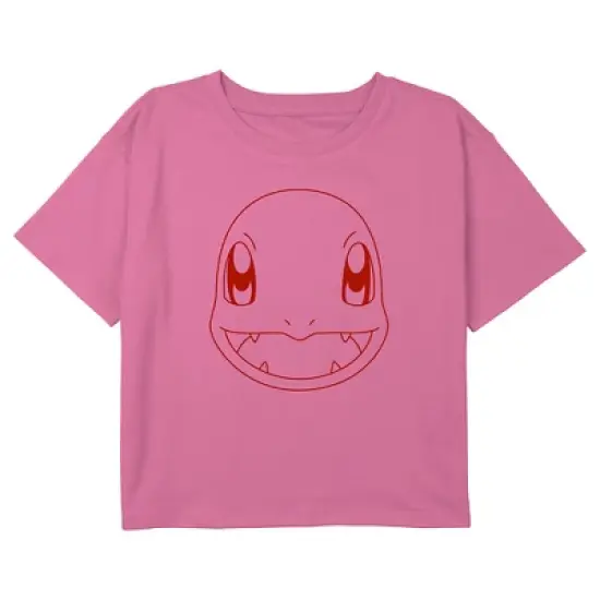 Girl's Pokemon Charmander Line Art Face Crop Top T-Shirt image {2}