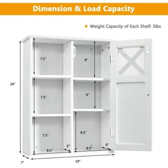 Costway Wall-Mounted Cabinet Bathroom Storage 2-Tier Shelf Multipurpose Organizer White image {2}