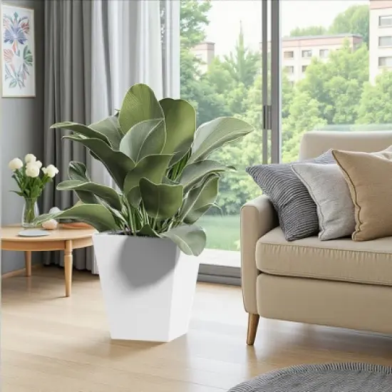 PexFix 18" Tall Metal Tapered Planter Large Outdoor & Indoor Garden Plant Pot White for Home and Patio image {4}