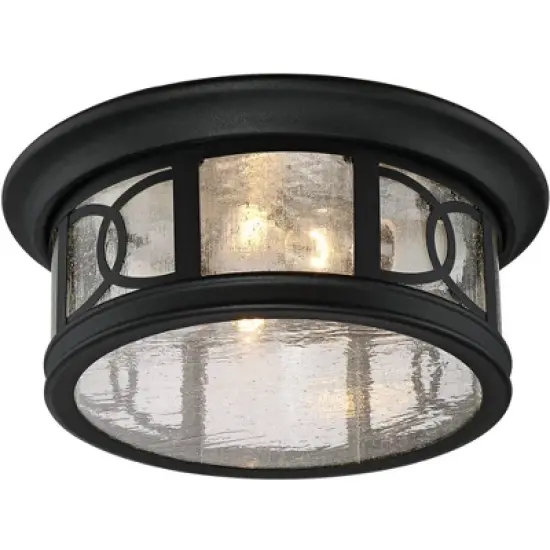 John Timberland Flush Mount Outdoor Ceiling Light Fixture Black 12" Seedy Glass for Exterior House Porch image {4}