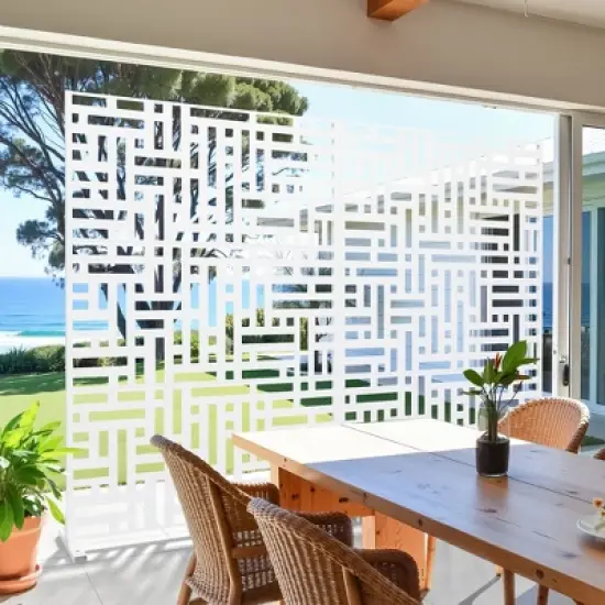 PexFix 72 in. x 47 in. Outdoor Metal Privacy Screen Garden Fence in Streets Pattern in White image {2}