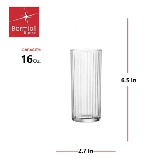 Bormioli Rocco Exclusiva Tom Collins Glasses - Set of 12, Laser Cut Thin Rim, Secure Edge Thermal Strong Rims - 16oz Star Glass Tumblers image {3}