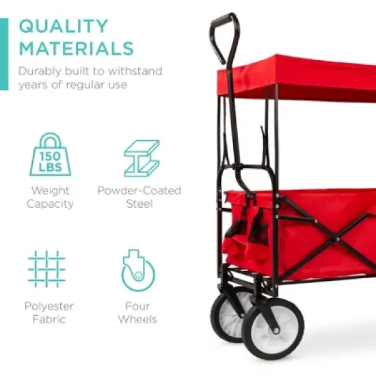 Best Choice Products Folding Utility Cargo Wagon Cart w/ Removable Canopy, Cup Holders image {5}